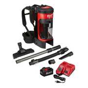 Milwaukee Tool M18 FUEL Cordless Backpack Kit, 3-in-1, Bagless 1 gal Cap, 55 cfm, 15.2 lb Wt, 76 dB Sound Level 0885-21HD