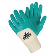 MCR SAFETY Nitrile Coated Gloves, 3/4 Dip Coverage, White/Green, L, PR 9790L