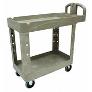 Rubbermaid Commercial Utility Cart with Deep Lipped Plastic Shelves, Plastic, Ergonomic, 2 Shelves, 500 lb FG450088BEIG