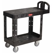 Rubbermaid Commercial Utility Cart with Deep Lipped & Flush Plastic Shelves, Plastic, Ergonomic, 2 Shelves, 500 lb FG450500BLA