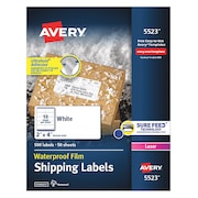 AVERY Avery® WeatherProof™ Mailing Labels with TrueBlock® Technology for Laser Printers 5523, 2" x 4", Box of 500 727825523