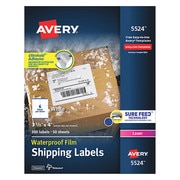 AVERY Avery® WeatherProof™ Mailing Labels with TrueBlock® Technology for Laser Printers 5524, 3-1/3" x 4", Box of 300 727825524