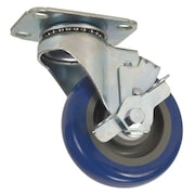 Zoro Select Swivel NSF-Listed Plate Caster, Poly, 5 in, 300 lb, Blu 5UX88