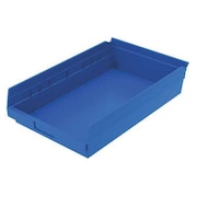 ZORO SELECT Shelf Storage Bin, Blue, Plastic, 17 7/8 in L x 11 1/8 in W x 4 in H, 20 lb Load Capacity 30178BLUEBLANK