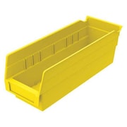 Zoro Select 10 lb Shelf Storage Bin, Plastic, 4 1/8 in W, 4 in H, Yellow, 11 5/8 in L 30120YELLOBLANK