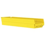 Zoro Select Shelf Storage Bin, Yellow, Plastic, 23 5/8 in L x 6 5/8 in W x 4 in H, 20 lb Load Capacity 30164YELLOBLANK