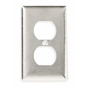 Hubbell Duplex Receptacle Wall Plate, Vertical, Standard Size, 1 Gang, Stainless Steel, Brushed, Silver SS8