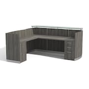 MAYLINE Reception Desk, 85-1/4" D, 87-1/4" W, 42-3/4" H, Gray Steel Laminate MNRSLBFLGS