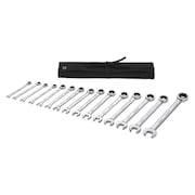 Westward Ratcheting Wrench Set, Metric, 6 mm to 20 mm Head Sizes, 15-Piece 54DG24