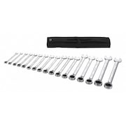 WESTWARD Ratcheting Wrench Set, Metric, 8 mm to 25 mm Head Sizes, 12 Points, 15-Piece 54DG33