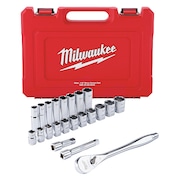 Milwaukee Tool 1/2" Drive Socket Set SAE 22 Pieces 1/2 in to 1 1/8 in , Chrome 48-22-9410