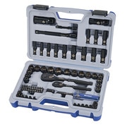 Westward 1/4", 3/8" Drive Socket Set SAE, Metric 70 Pieces 1/4 in to 3/4 in, 4 mm to 19 mm , Chrome 55MT04