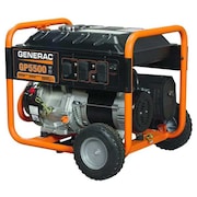 Generac Portable Generator, Gasoline, 5,500 W Rated, 6,875 W Surge, Recoil Start, 120/240V AC, 45.8/22.9 5939