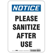 CONDOR Please Sanitize After Use Sign, 10" W x 14" H, English, Aluminum HWN836A1410