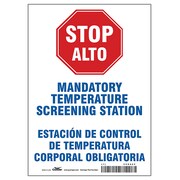 CONDOR Temperature Screening Sign, 10" W x 14" H, English, Spanish, Aluminum HWB770A1410