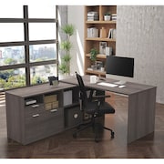 Bestar L Shaped Desk, 59-19/64" D, 71.1" W, 29.6" H, Bark Gray, Melamine 160850-47