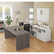 BESTAR U Shaped Desk, 88.6" D, 71.1" W, 29.6" H, Bark Gray/White, Melamine 160860-4717