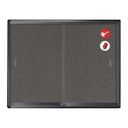 Mastervision Enclosed Locking Sliding Doors Bulletin Board, Wall Mount, 38"x45", Gray Fabric, Black Frame VT640103717