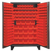 DURHAM MFG Cabinet with Hook-On-Bins, flush doors, 192 red bins HDC48-192-1795