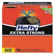 Hefty 30 gal Trash Bags, 30 in x 33 in, Standard-Duty, 1.1 mil, Black, 74 PK E85274