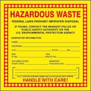 ACCUFORM Hazardous Waste Label, Red/Yellow, PK100, MHZW20EVC MHZW20EVC