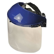 Mcr Safety Ratchet Face Shield Assembly, PETG, Uncoated, Clear Visor, Blue, 8 in Visor Height 9TZ55