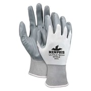 MCR SAFETY Nitrile Coated Gloves, Palm Coverage, White/Gray, L, PR VP9683L