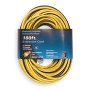 Power First Lighted Extension Cord, 12 AWG, 100 ft, 3 Conductors, SJTW, 125V AC, NEMA 5-15, Yellow/Black Stripe 1FD57
