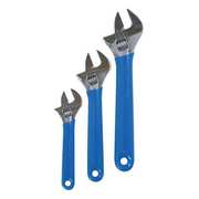 Westward Adjustable Wrench Set, 3/4 in, 1 in, 1 1/8 in Jaw Cap, Alloy Steel, Chrome, Metric/SAE, 3-Piece 1NYD2