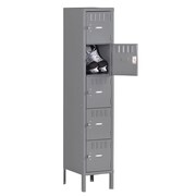 Tennsco Box Locker, 12 in W, 15 in D, 66 in H, (1) Wide, (5) Openings, Gray BS5-121512-1MG
