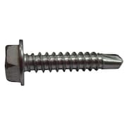 Zoro Select Self-Drilling Screw, 1/4" x 3/4 in, Plain Stainless Steel Hex Head External Hex Drive, 50 PK U31860.025.0075