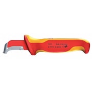 Knipex Cable Stripping Knife, Fixed Blade, Hook, Conductor Insulation, Multi-Component, 7 1/8 in L 98 55