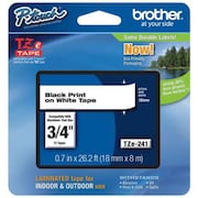 Brother Adhesive TZ Tape (R) Cartridge 0.70"x26-1/5ft., Black/White, Width: 45/64 in TZe241