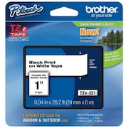 Brother Adhesive TZ Tape (R) Cartridge 15/16"x26-1/5ft., Black/White TZe251