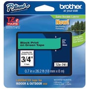 Brother Adhesive TZ Tape (R) Cartridge 0.70"x26-1/5ft., Black/Green TZe741