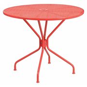 Flash Furniture 35.25" Round Coral Steel Patio Table-Umbrella Hole CO-7-RED-GG
