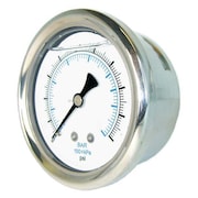 Pic Gauges Pressure Gauge, 0 to 160 psi, 1/4 in MNPT, Stainless Steel, Silver 202L-204F