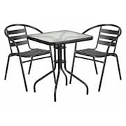 Flash Furniture 23.5" Square Glass Metal Table w/ 2 Metal Chairs TLH-0731SQ-017CBK2-GG