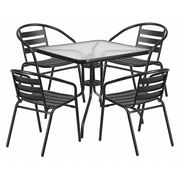 FLASH FURNITURE 31.5" Square Glass Metal Table w/ 4 Metal Chairs TLH-0732SQ-017CBK4-GG
