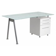 Flash Furniture Computer Desk, 31-1/2" D, 59" W, 29-1/2" H, Frosted Top/White Finish, Iron, Table Top: Glass NAN-WK-021-GG