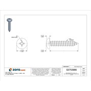 Zoro Select Sheet Metal Screw, #10 x 1 in, Zinc Plated Steel
