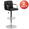 Flash Furniture Black Quilted Vinyl Adjustable Height Barstool, Arms, Chrome Base, PK2 2-CH-102029-BK-GG