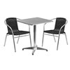 Flash Furniture Square Table Set, 23.5 W, 23.5 L, 27.5 H, Aluminum, Plastic, Rattan, Stainless Steel Top, Grey TLH-ALUM-24SQ-020BKCHR2-GG
