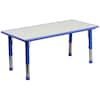 Flash Furniture Rectangle Preschool Table, Bl, 23.625" W x 47.25" L, 23.625 X 47.25 X 23.5, Plastic, Steel Top, Blue YU-YCY-060-RECT-TBL-BLUE-GG
